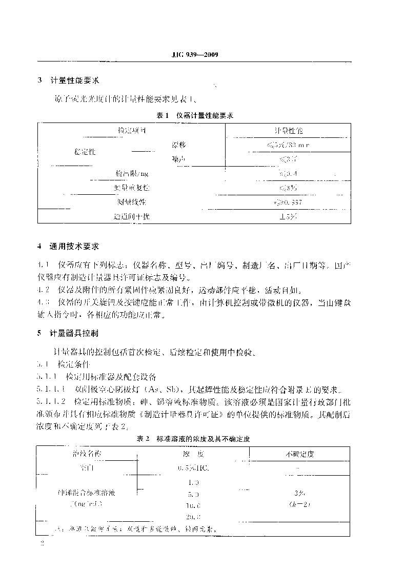 原子荧光光度计计量检定规程JJG 939-2009